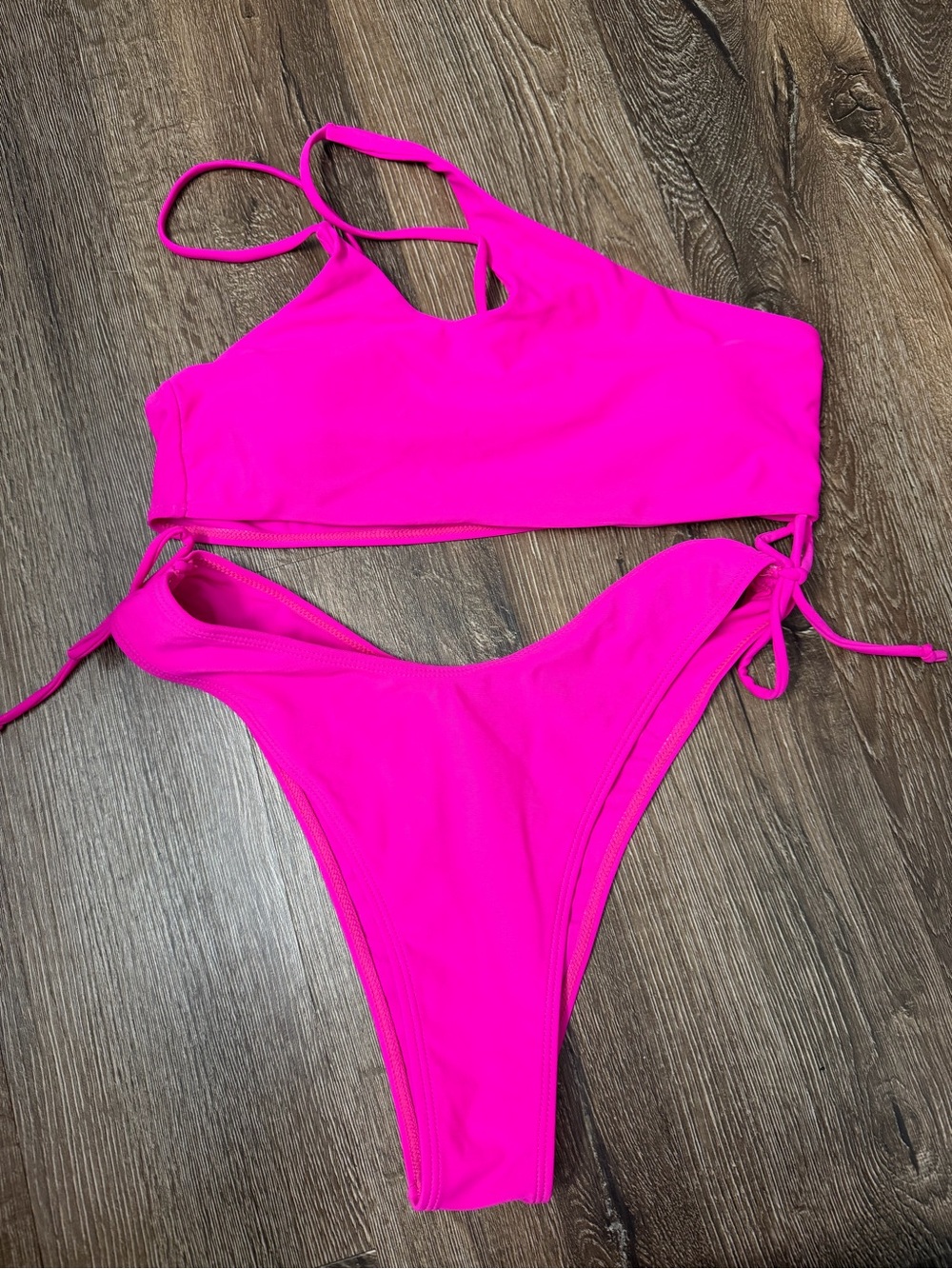 SHEIN Hot Pink Asymmetric Bikini Set